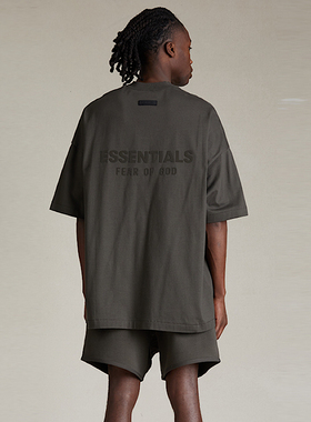 高端FEAR OF GOD复线ESSENTIALS短袖男硅胶印花纯棉V领宽松潮SS24