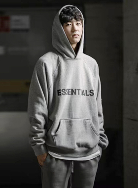 FOG原厂FEAR OF GOD复线ESSENTIALS加绒字母压胶连帽卫衣帽衫男女