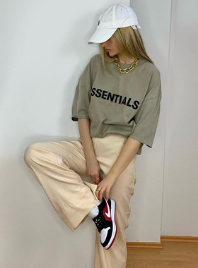 宁波原厂FEAROFGOD复线ESSENTIA短袖T恤男女胸前硅胶字母印花宽松