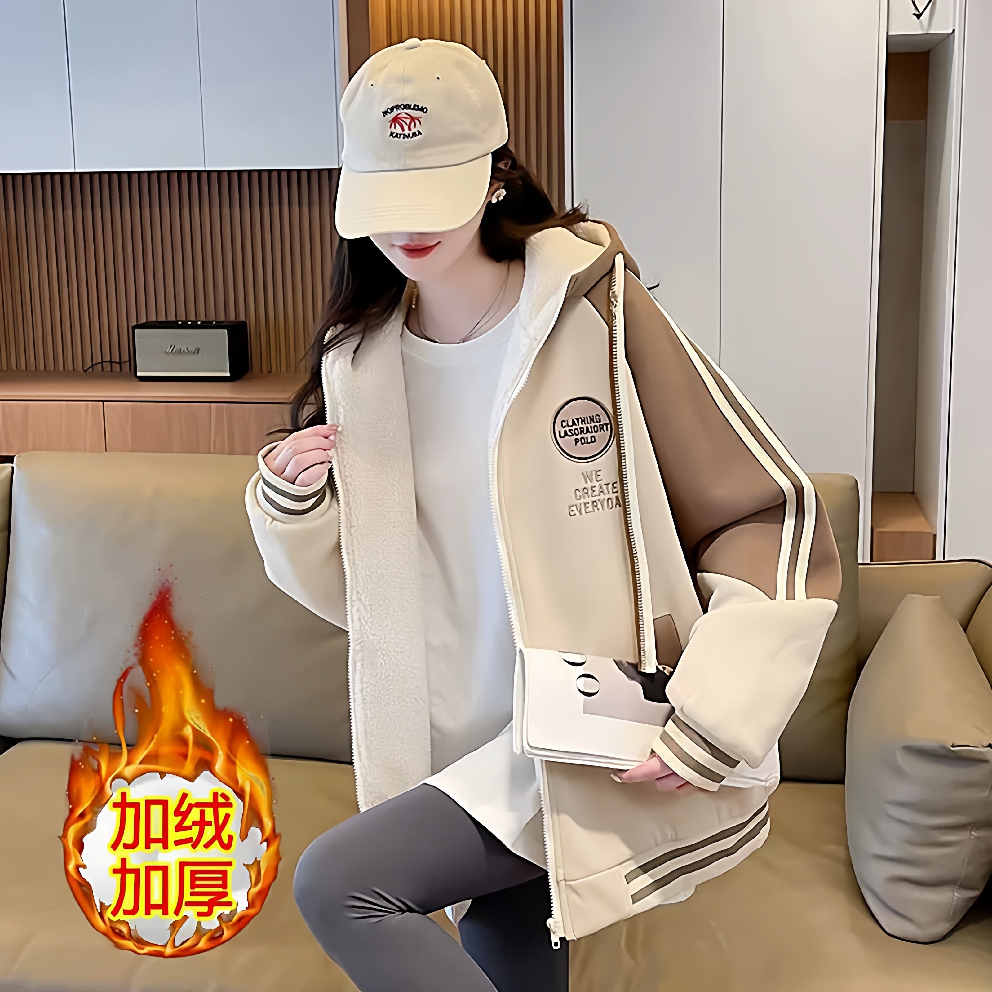 棒球服女大童秋冬加绒加厚美式学院风冬季初中学生羊绒毛外套儿童