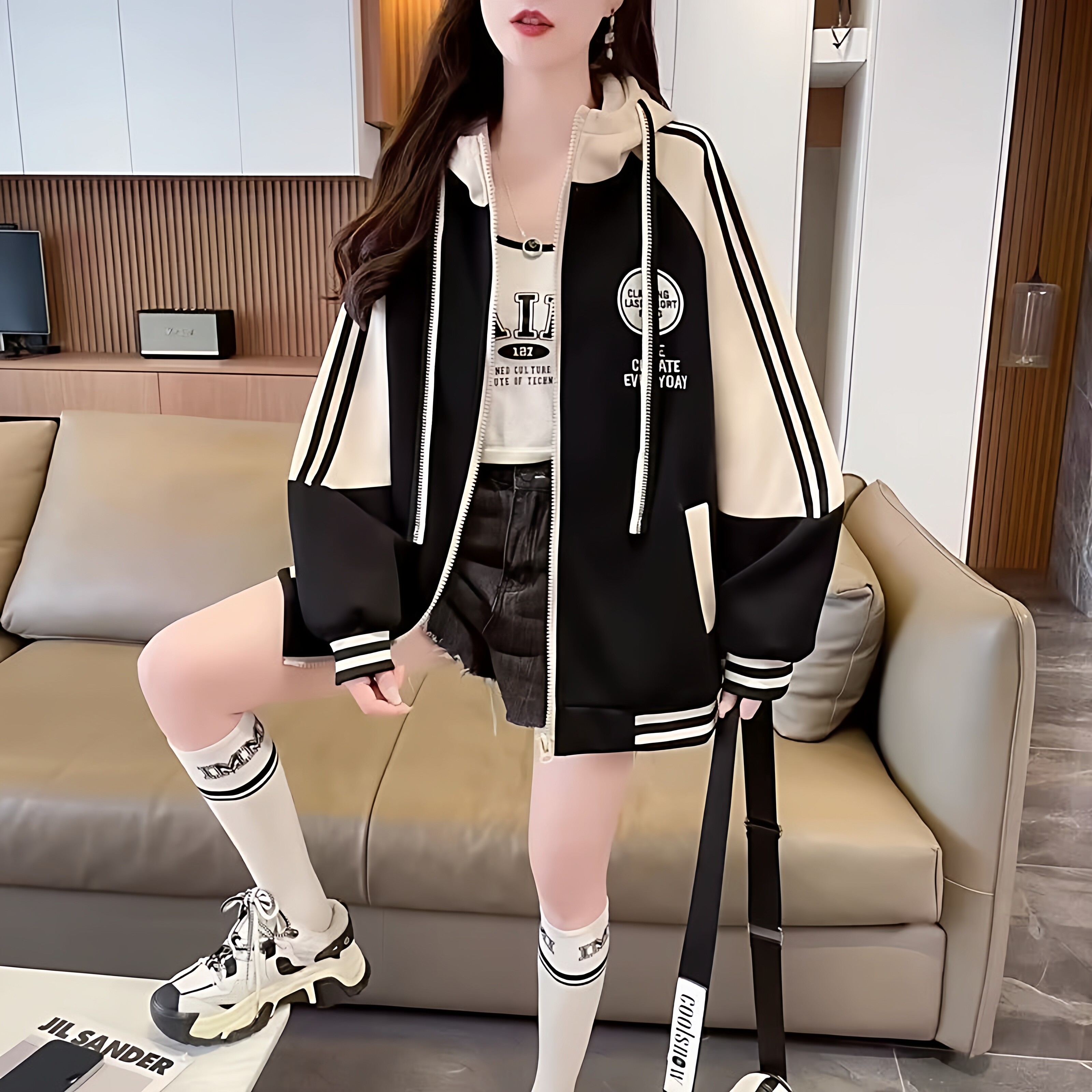 棒球服女大童秋冬加绒加厚美式学院风冬季初中学生羊绒毛外套儿童