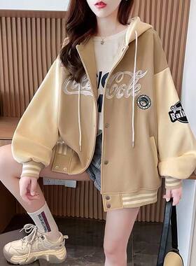 女童棒球服秋冬连帽开衫
