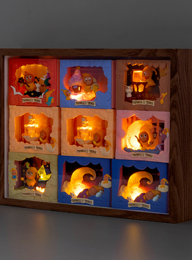 星星人点亮系列盲盒收纳盒场景手办展示柜pop mart展示盒相框摆台