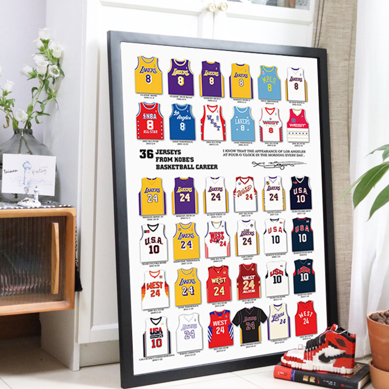 科比职业生涯36件球衣永远的黑曼巴精神24号纪念品海报挂墙装饰画