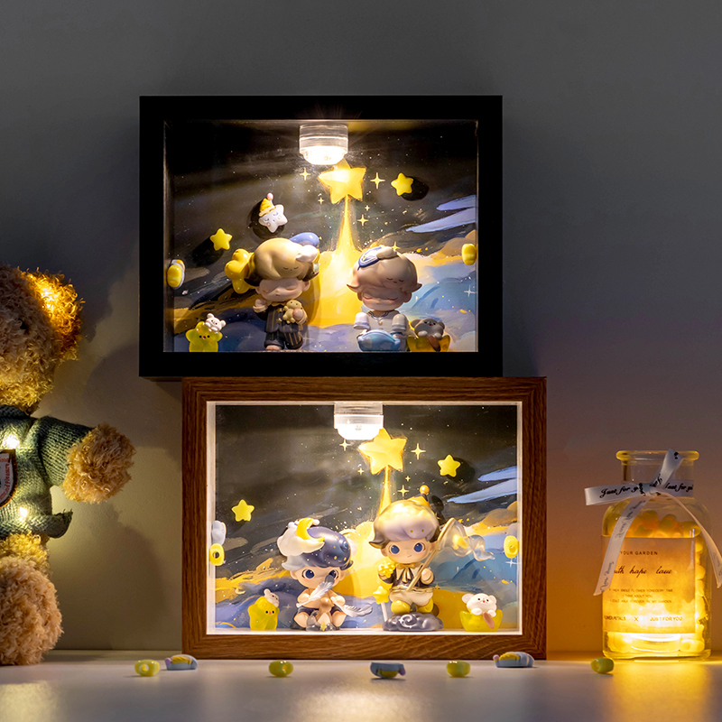 DIMOO梦里梦外捕星星的人盲盒收纳相框泡泡玛特手办展示柜摆件