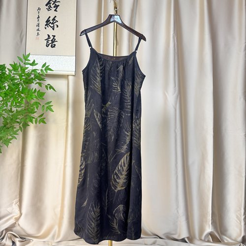 【金蕉-吊带裙】新中式 香云纱工艺 刻花花萝吊带裙