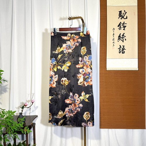 【花语-香云纱半身裙】新中式国风 香云纱 40姆米 水墨画半身裙