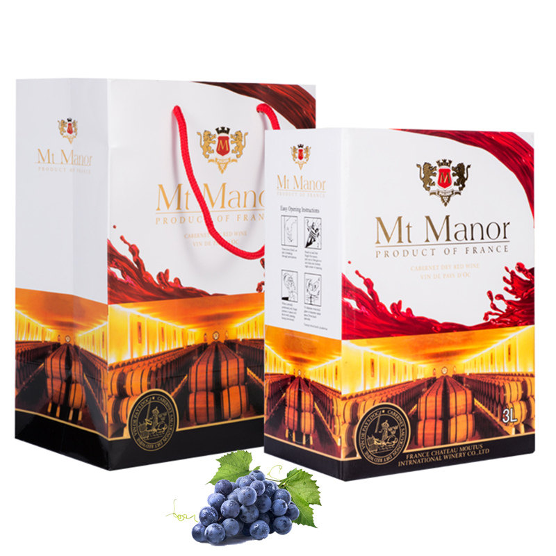 蒙图庄园干红葡萄酒3L盒装Mt manor法国原汁进口红酒大瓶装礼盒装