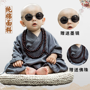 儿童纯棉小和尚衣服僧袍一休哥武僧服汉服锄禾悯农民农夫服摄影服