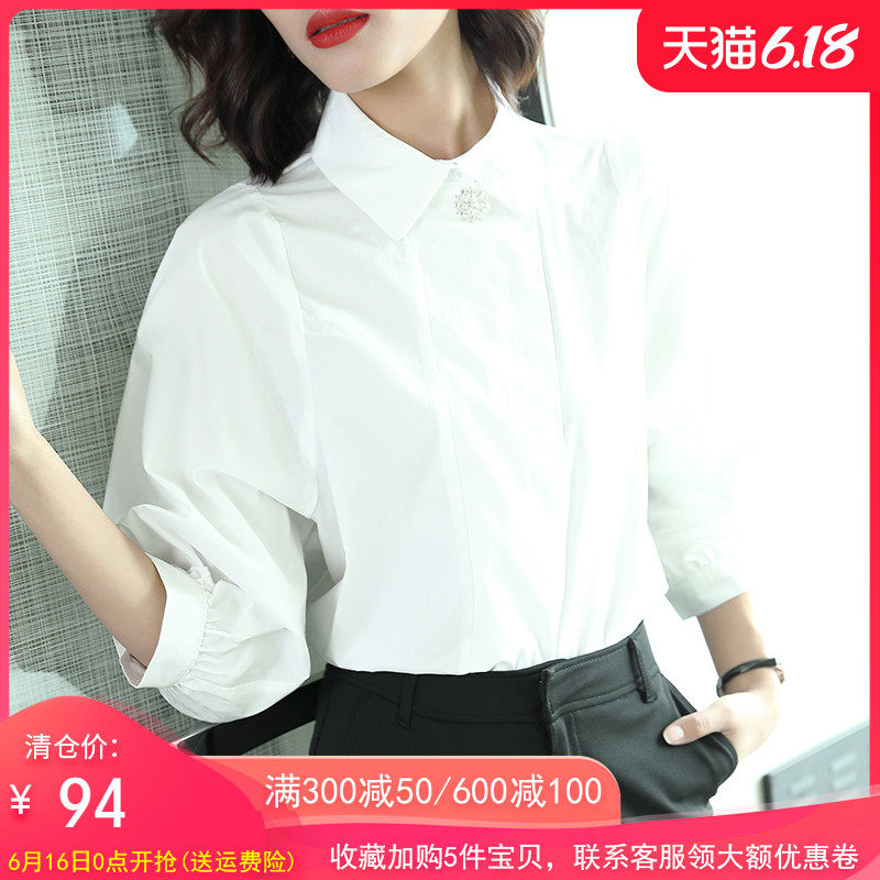 鹿歌2020春装新款时尚灯笼袖衬衣七分袖显瘦气质百搭白衬衫女小众