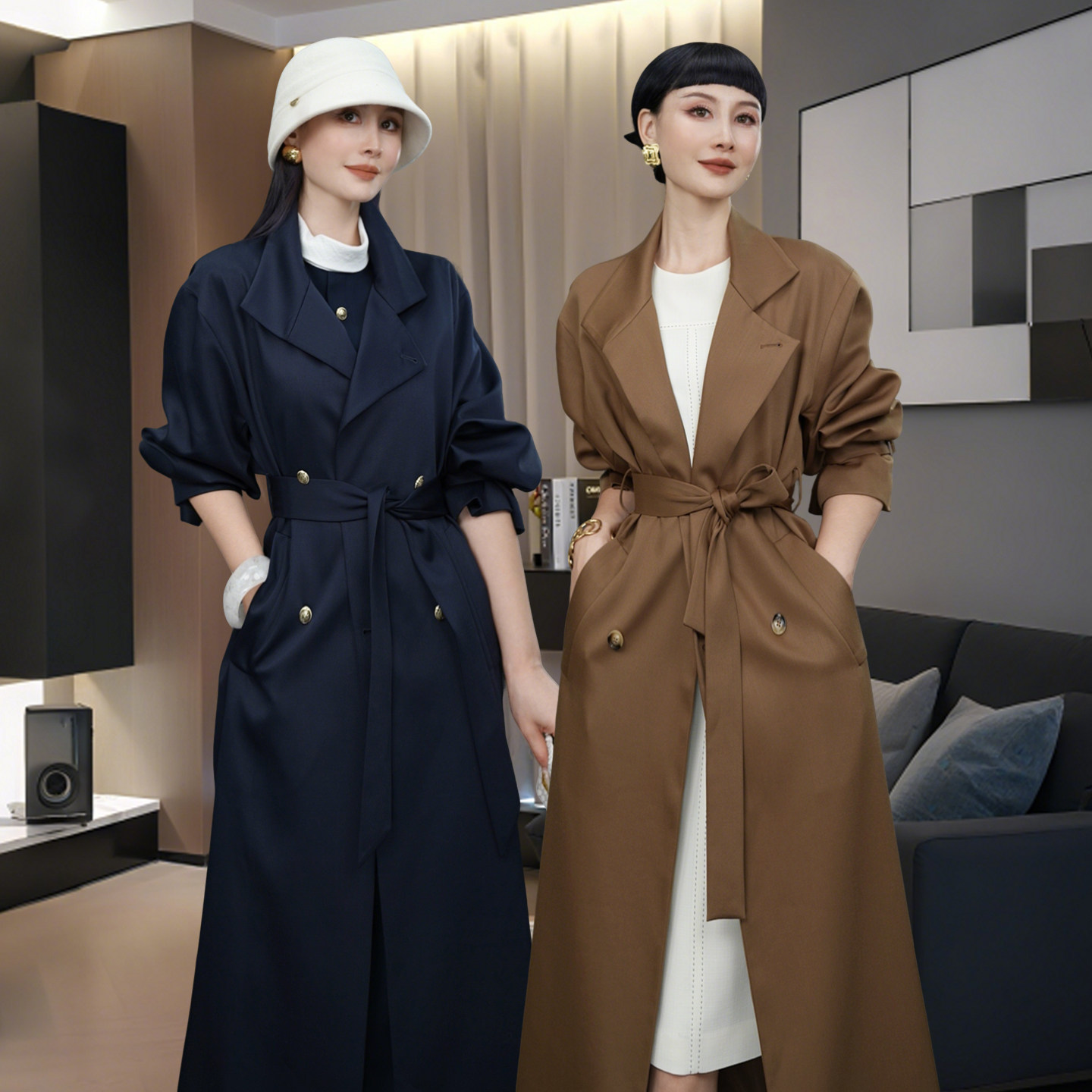 2025秋冬季新款时尚气质显瘦高级质感中长款长袖风衣外套女