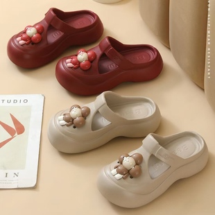 林润55洞洞鞋女款2025新款可爱雪莉玫外穿防滑厚底户外沙滩凉拖鞋