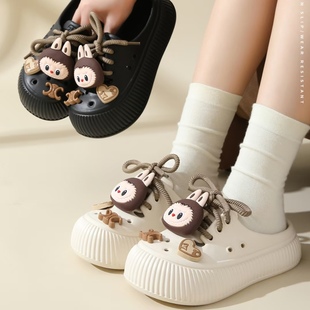 林润55可爱厚底卡通女凉拖夏新款防臭包头拖鞋防滑洞洞鞋女外穿