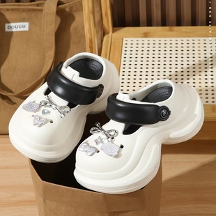 林润55洞洞鞋 女厚底可爱卡通夏季 外穿增高凉拖鞋 踩屎感沙滩包头鞋