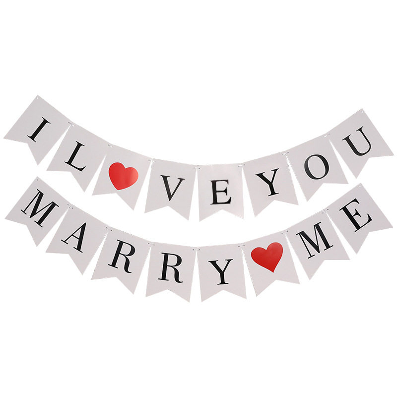 iloveyou拉旗求婚表白结婚婚庆布置婚房装饰拉旗串旗marryme横幅