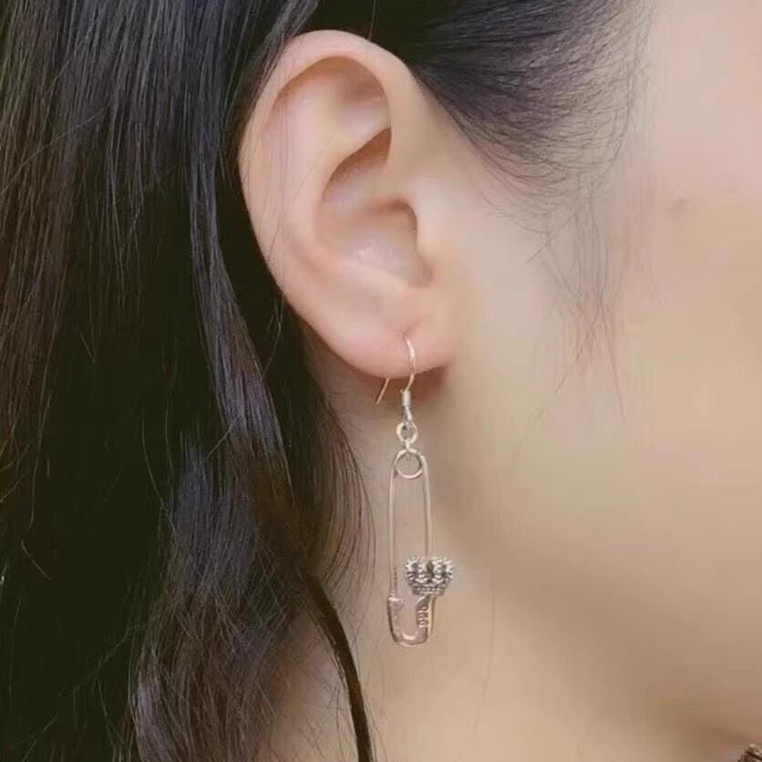 牌克罗CH925纯银耳圈潮牌耳坠爱心皇冠别针耳环复古耳钉男女耳饰