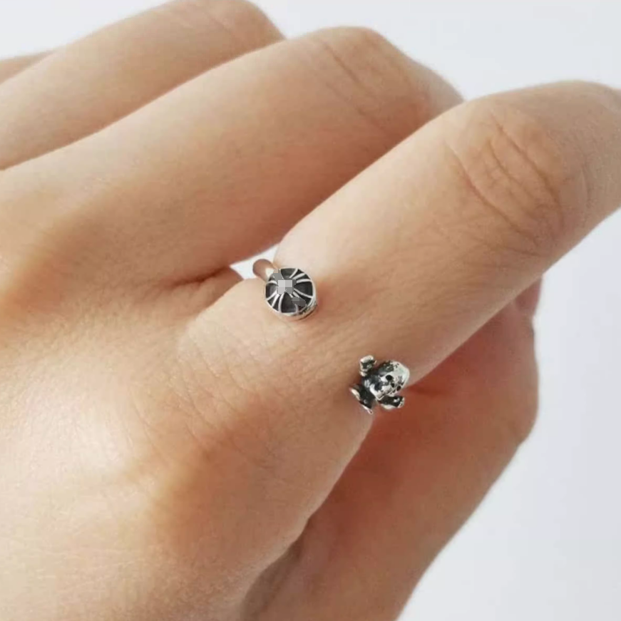 潮牌CH925纯银男女欧美十字花骷髅戒指开口尾戒指环对戒