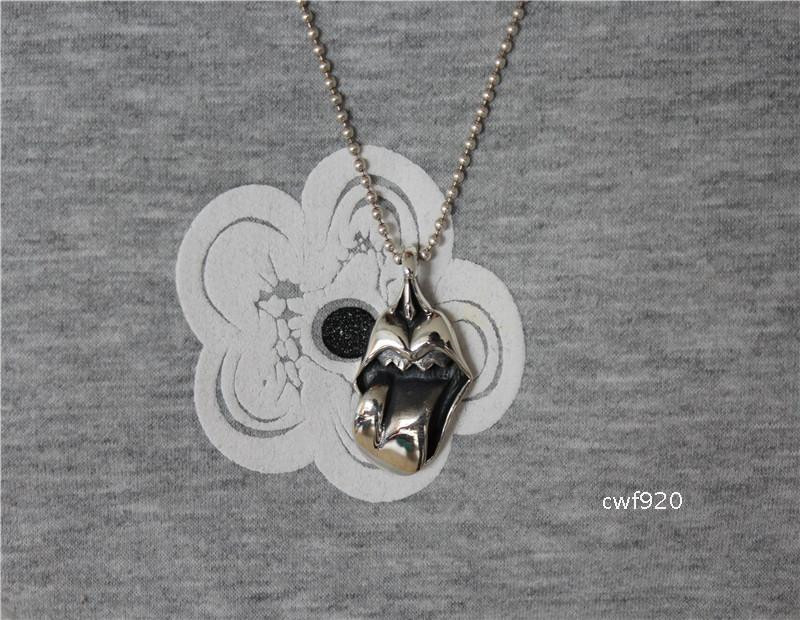 925纯银潮牌吊坠复古大舌头吊牌项链网红同款银饰