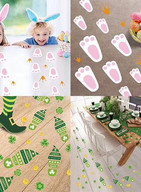 跨境Easter复活节St.Patrick's Day爱尔兰节兔子脚印绿色贴纸防水