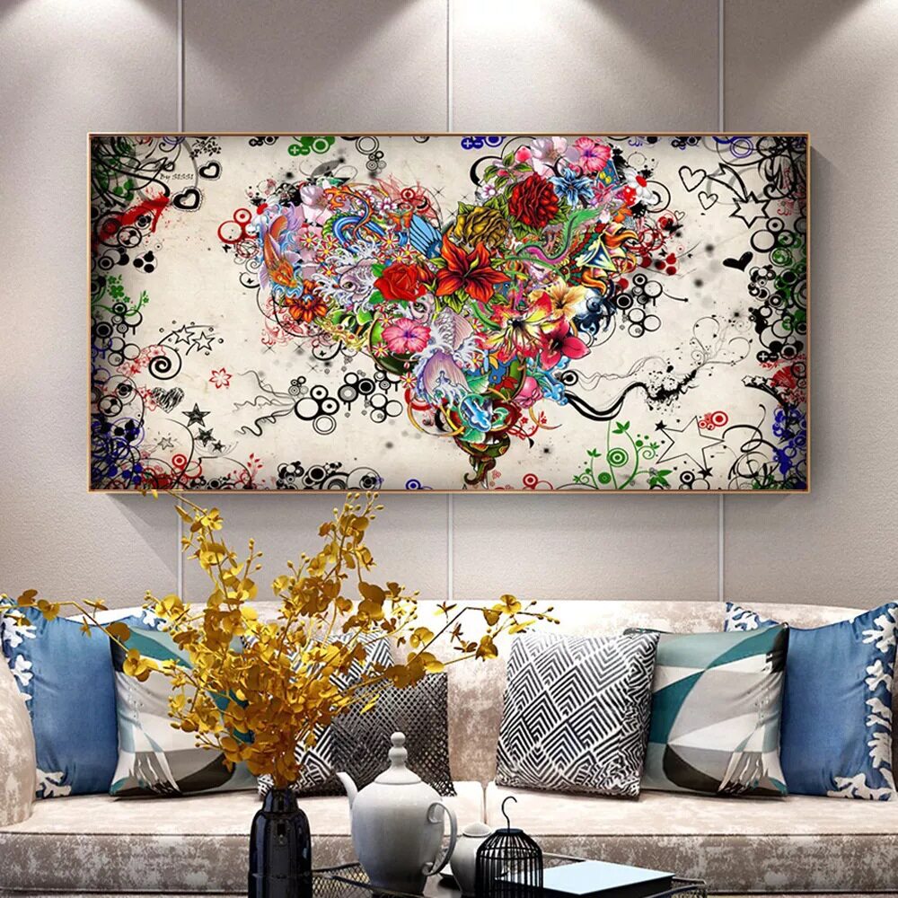 大号抽象画色彩缤纷的花朵油画布现代装饰画