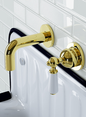 过WS 出口英国 NP嘴 英式陶瓷把手 冷热复古暗装入墙式面盆水龙头