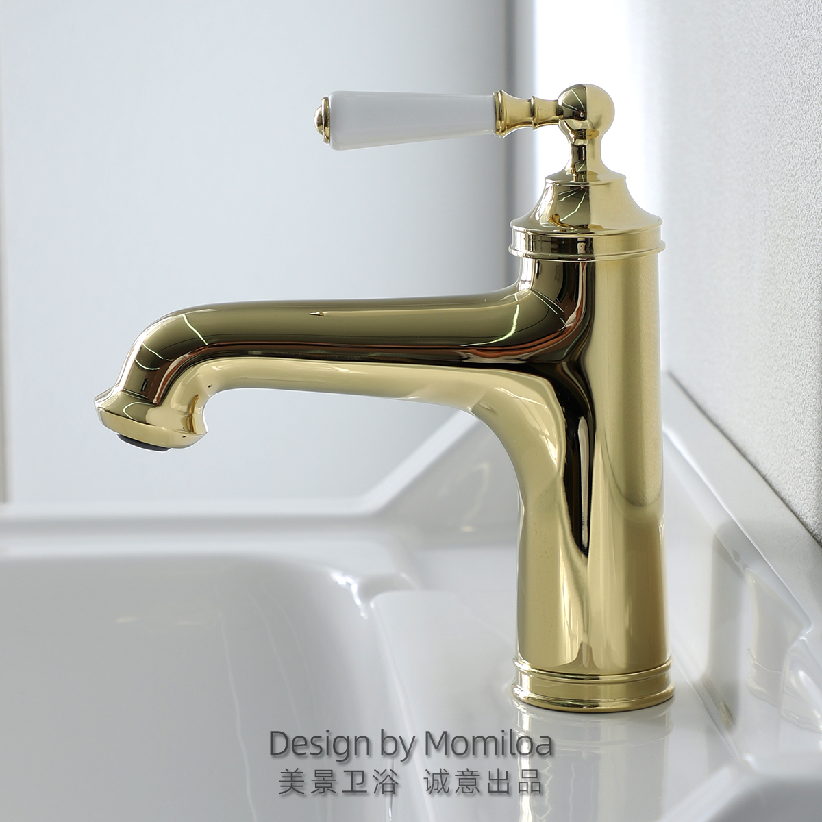 美景卫浴高档法式面盆水龙头金色电镀陶瓷手柄单孔冷热民宿家用