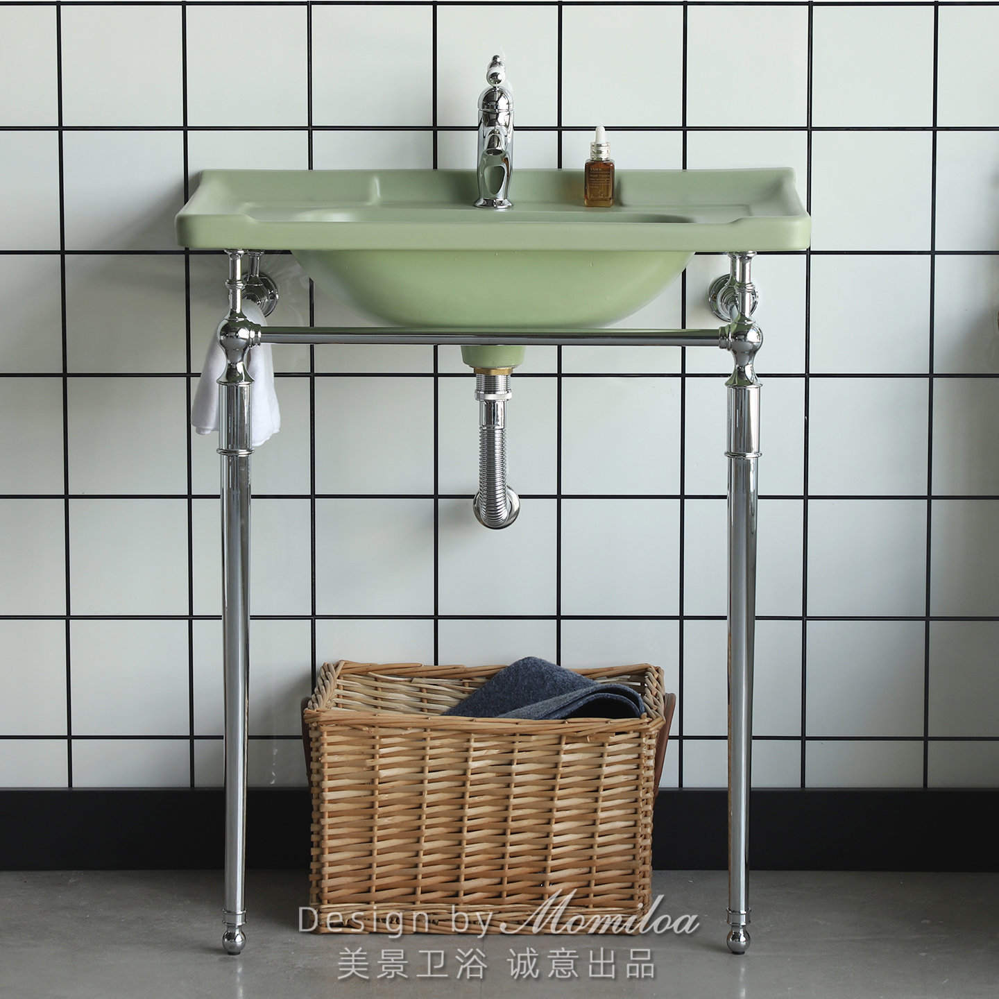 高端意式极简一体陶瓷盆支架组合洗漱台高温陶瓷全铜镀铬时尚大气