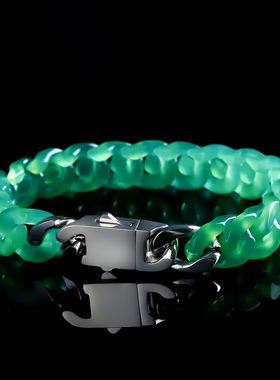 拍卖捡漏全新玉髓古巴链帝王绿手链嘻哈潮流风格跨境手串带证书