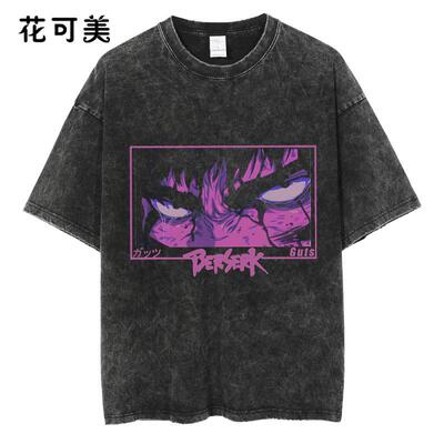 纯棉短袖刀锋传奇男士水洗T恤水洗T恤Anime Guts骷髅骑士图案