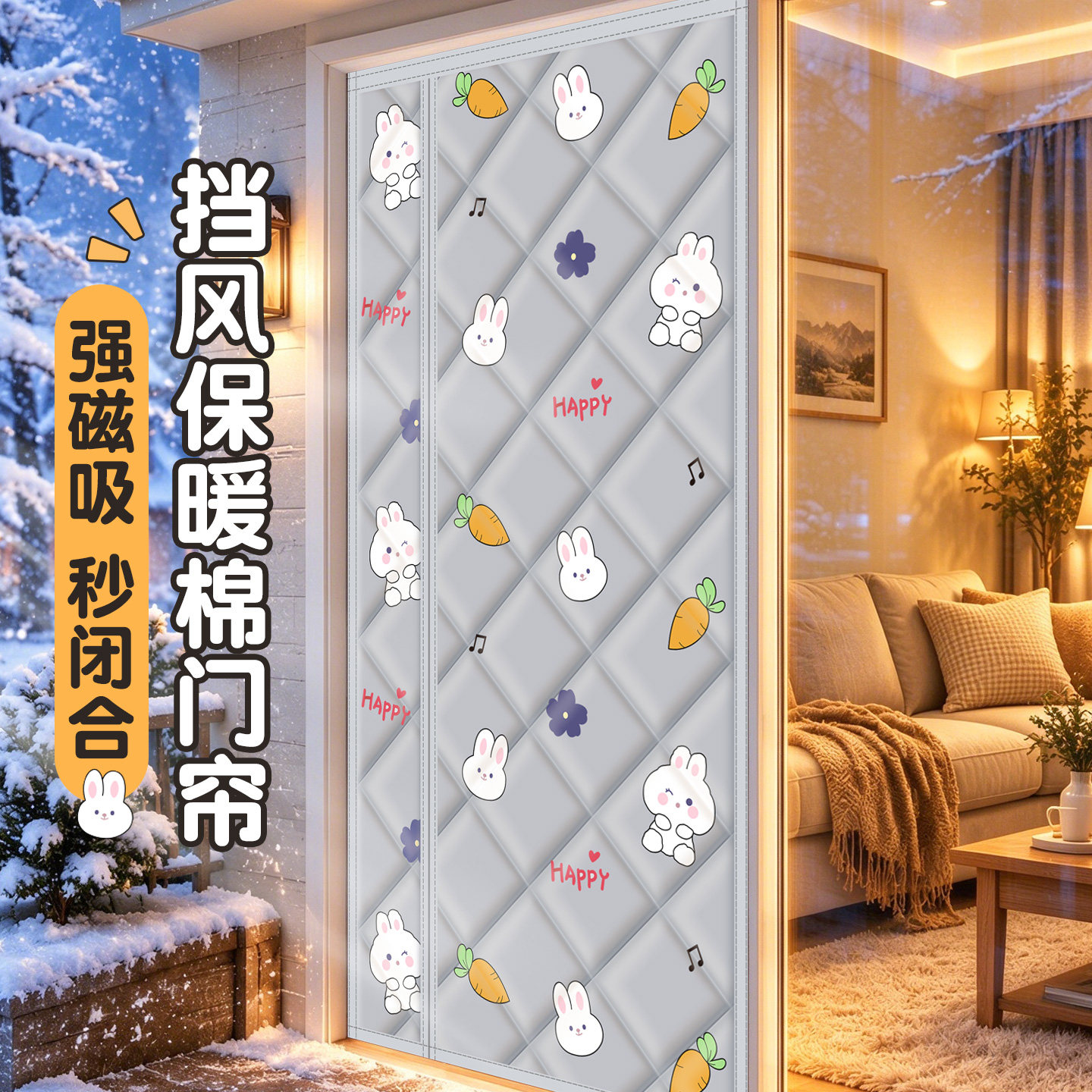 磁性侧开款棉门帘加厚保暖隔音帘