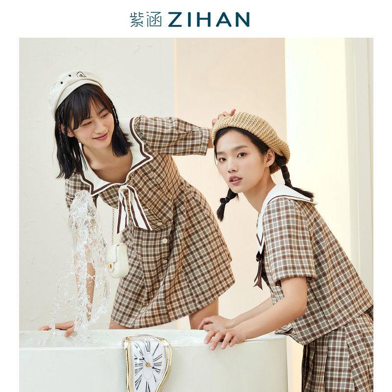 紫涵夏装新款森系少女短袖连衣裙小个子收腰显瘦气质方领裙子时尚