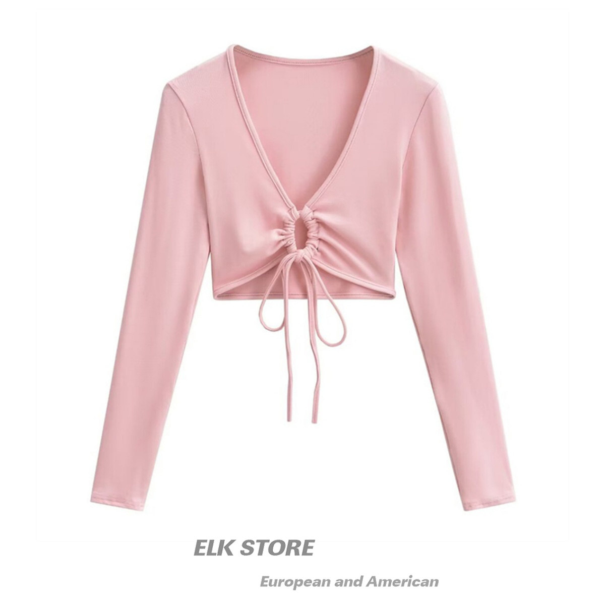 多巴胺穿搭辣妹v领长袖T恤女春夏设计感小众粉色露脐短款防晒上衣,女装/女士精品,T恤,淘宝优惠券,粉丝福利购,淘宝优惠卷