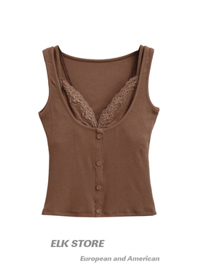 卡戴珊黑色蕾丝性感深v领吊带背心女修身显瘦短款内搭两件套上衣