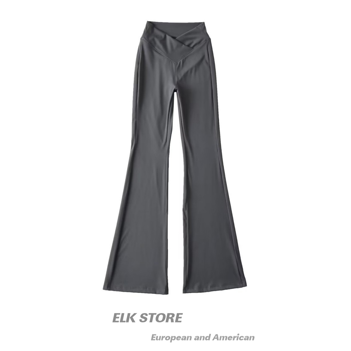 美式辣妹高腰紧身拖地微喇裤