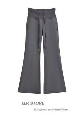 美式辣妹微喇灰色宽松卫裤女秋冬新款加绒低腰运动瑜伽休闲拖地裤