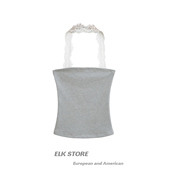 芭蕾美学气质蕾丝挂脖气质吊带背心灰色纯欲修身 百搭性感裹胸上衣