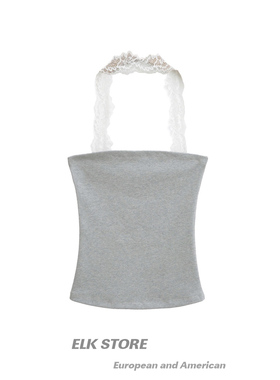 芭蕾美学气质蕾丝挂脖气质吊带背心灰色纯欲修身百搭性感裹胸上衣