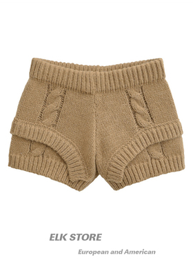 韩版复古甜辣妹性感麻花针织短裤秋季高腰显瘦百搭休闲居家打底裤