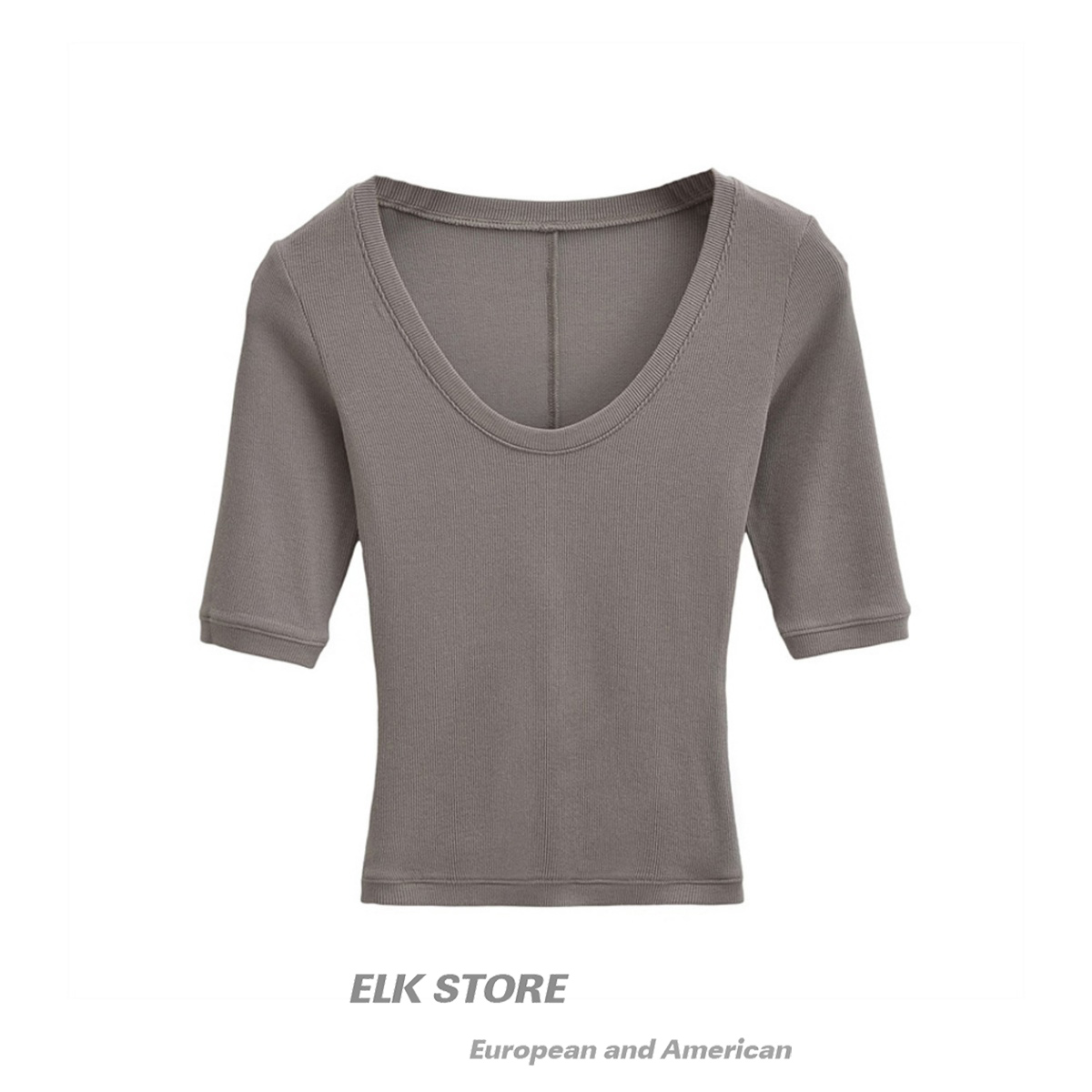 辣妹性感u领中袖弹力t恤健身上衣