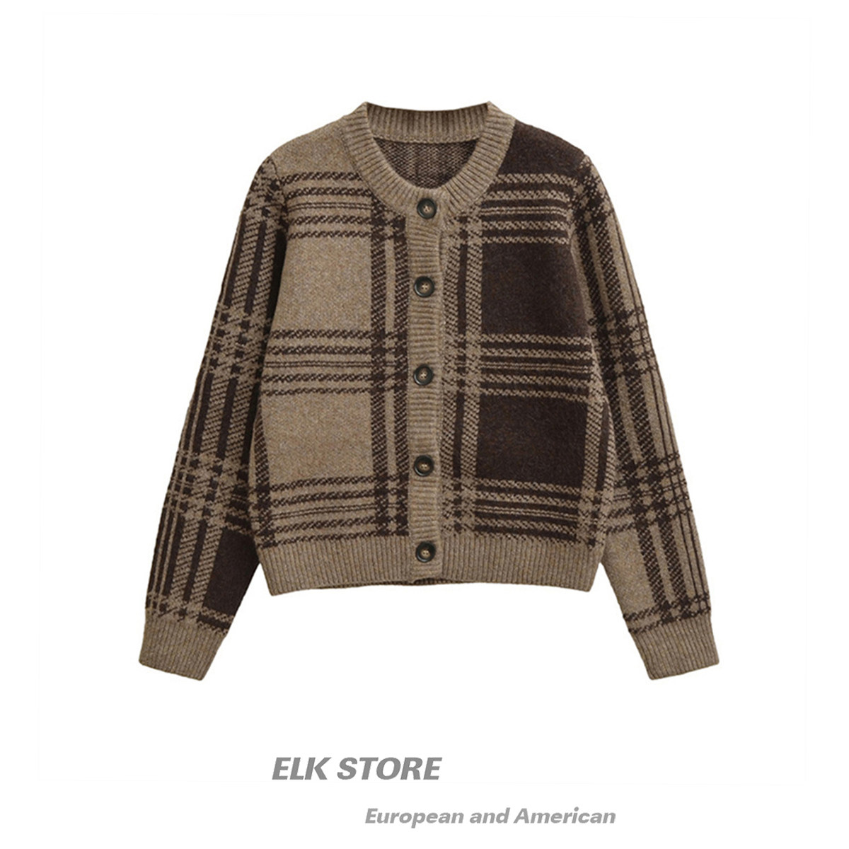 老钱风复古圆领格子毛衣外套女慵懒风时尚撞色针织衫舒适开衫上衣,女装/女士精品,毛针织衫,淘宝优惠券,粉丝福利购,淘宝优惠卷