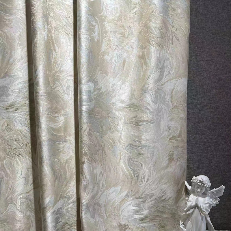 抽象艺术窗帘高精密线提花布料水波纹菱形卧室客厅高档轻奢感复古