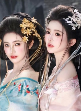 古风汉服虞姬金银花流苏发夹