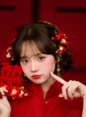 古风花朵发饰女红色头饰