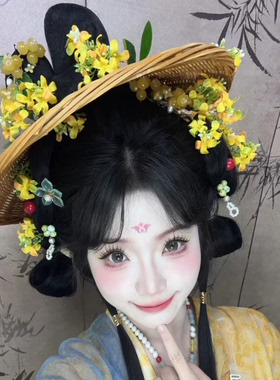 古风汉服仿真油菜花花朵发钗古风头饰超仙新娘发饰黄色花朵发卡