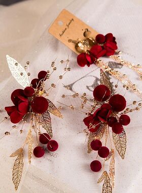 新娘敬酒服头饰新款结婚红色婚纱礼服发箍发饰高档中式婚礼配饰品