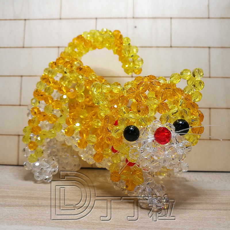 手工串珠可爱小猫猫摆件编织水晶猫咪造型桌面摆设玻璃橱窗小装饰