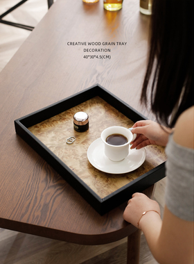 迷屿家居中古ch@nel天然果木皮托盘客厅卧室首饰盘家居高档收纳盘