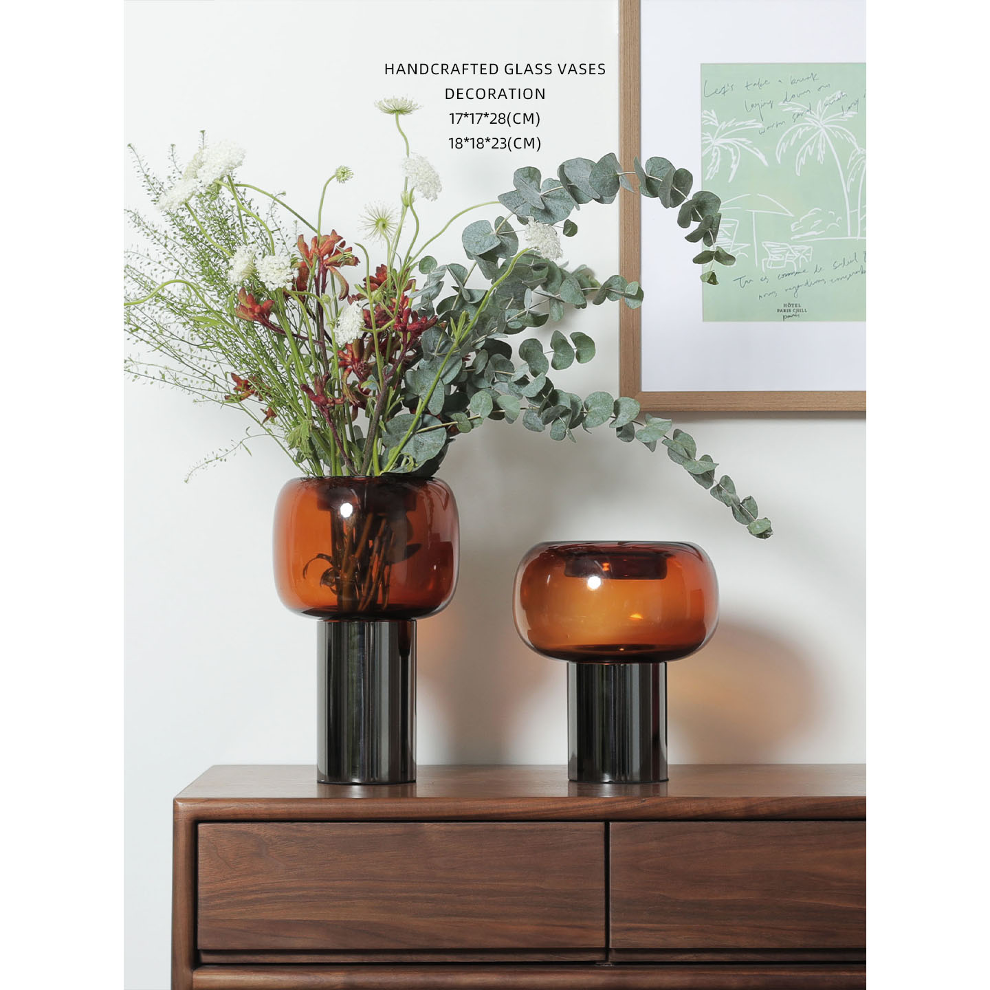 迷屿 家居手工吹制玻璃花瓶客厅餐厅花插桌面摆件可水培花器