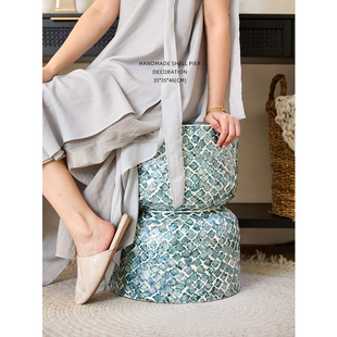 迷屿家居中古风贝壳边几创意小茶几高级感沙发角几阳台鼓凳座椅