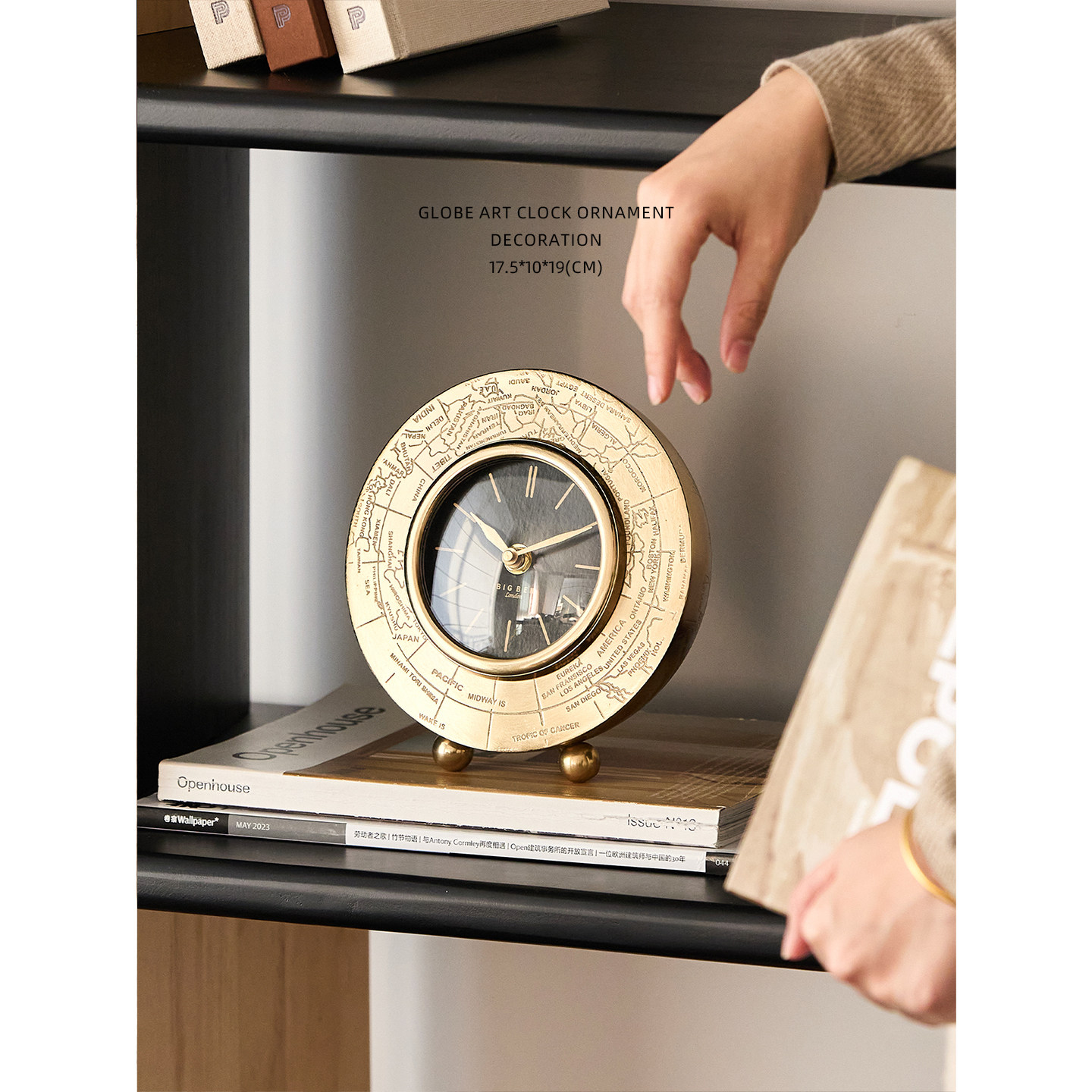 迷屿家居印度舶来品铝镀古铜座钟“地球仪”手工复古桌面时钟摆件,家居饰品,座钟,淘宝优惠券,粉丝福利购,淘宝优惠卷